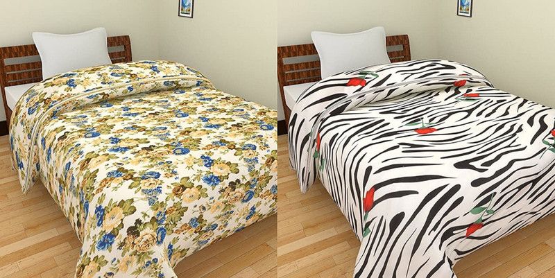 kush enterprises Printed Double AC Blanket for AC Room  (Microfiber, Yellow and Black)