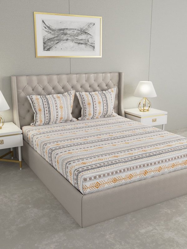 Raymond Home 140 TC Cotton Double Abstract Flat Bedsheet  (Pack of 1, Orange)