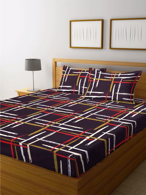 YaAkholic 260 TC Cotton Double Printed Fitted (Elastic) Bedsheet  (Pack of 1, Multicolor)