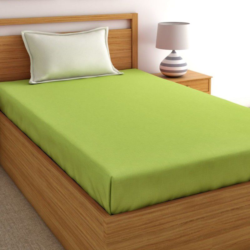 Home Ecstasy 220 TC Cotton Single Solid Flat Bedsheet  (Pack of 1, Beige and Lime Green)