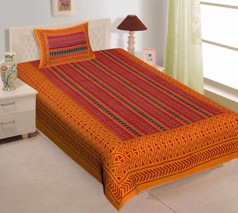 SalesRoom 144 TC Cotton Single Jaipuri Prints Flat Bedsheet  (Pack of 1, Orange)