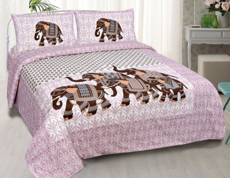 SalesRoom 144 TC Cotton Double Jaipuri Prints Flat Bedsheet  (Pack of 1, Pink)