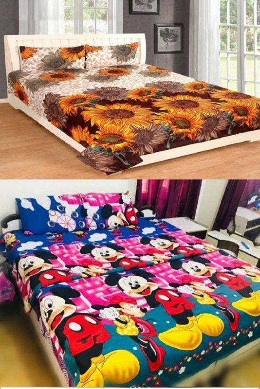 ALL SEASONS GALLERY 140 TC Polycotton Double 3D Printed Flat Bedsheet  (Pack of 2, MULTI COLURS)