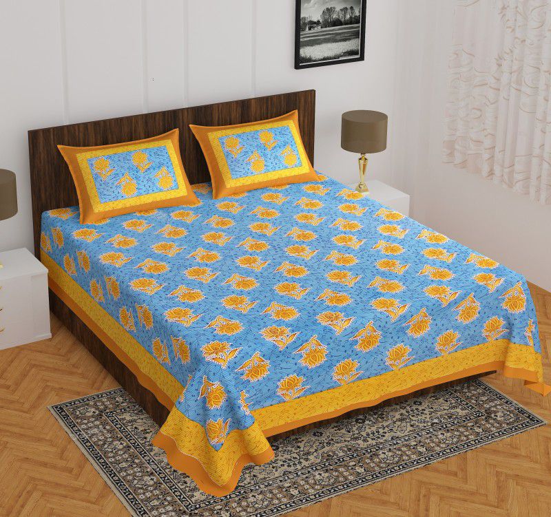 RAJDEVI JAIPUR PRINTS 140 TC Cotton Double Printed Flat Bedsheet  (Pack of 1, Yellow)