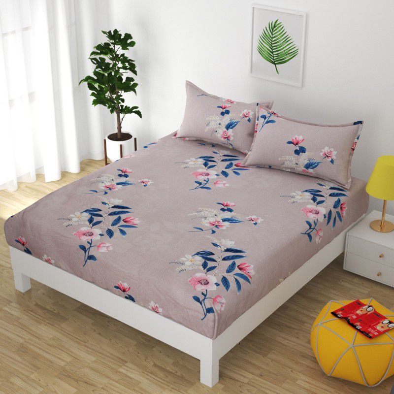 Damac 200 TC Cotton King Floral Fitted (Elastic) Bedsheet  (Pack of 1, Multicolor)