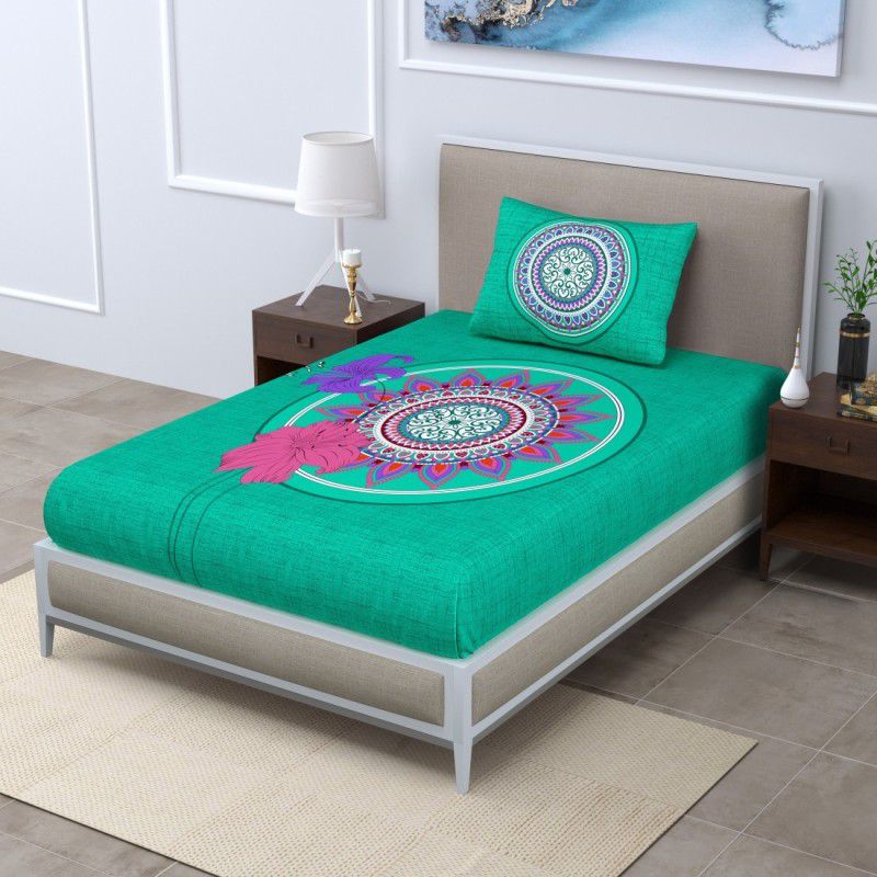 SalesRoom 144 TC Cotton Single Jaipuri Prints Flat Bedsheet  (Pack of 1, Green)