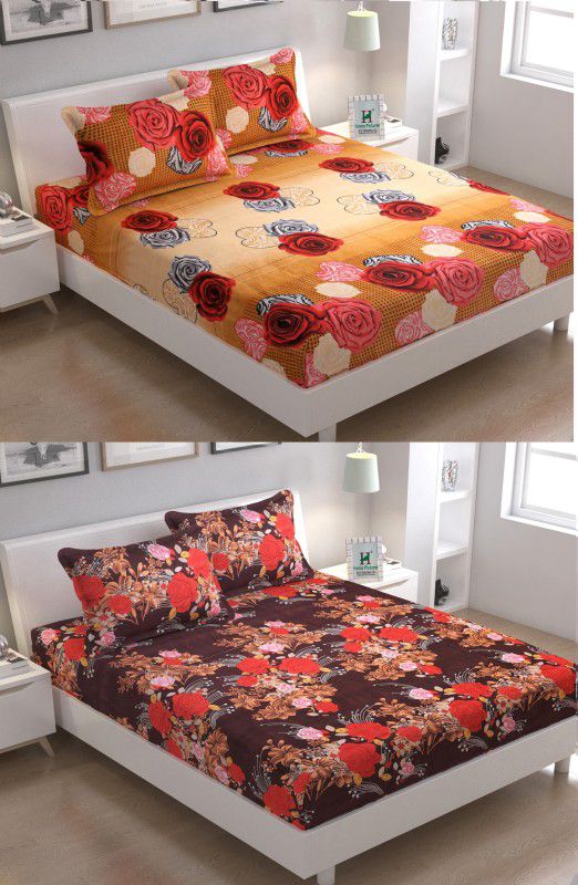 Bedress 140 TC Microfiber Double Floral Flat Bedsheet  (Pack of 2, Multicolor)
