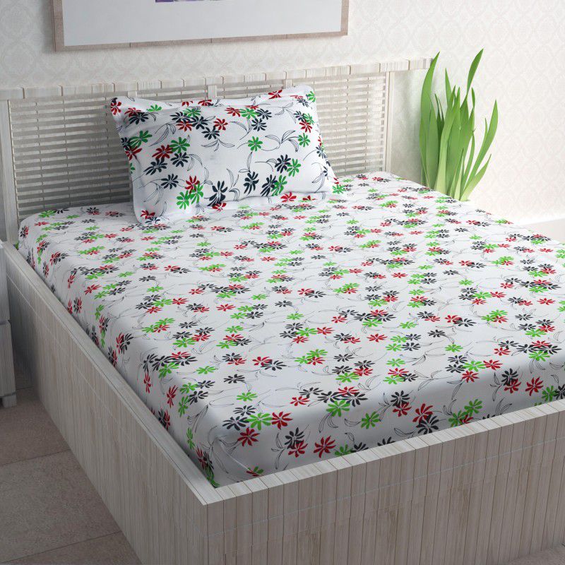 Divine Casa 104 TC Cotton Single Floral Flat Bedsheet  (Pack of 1, Multicolor)