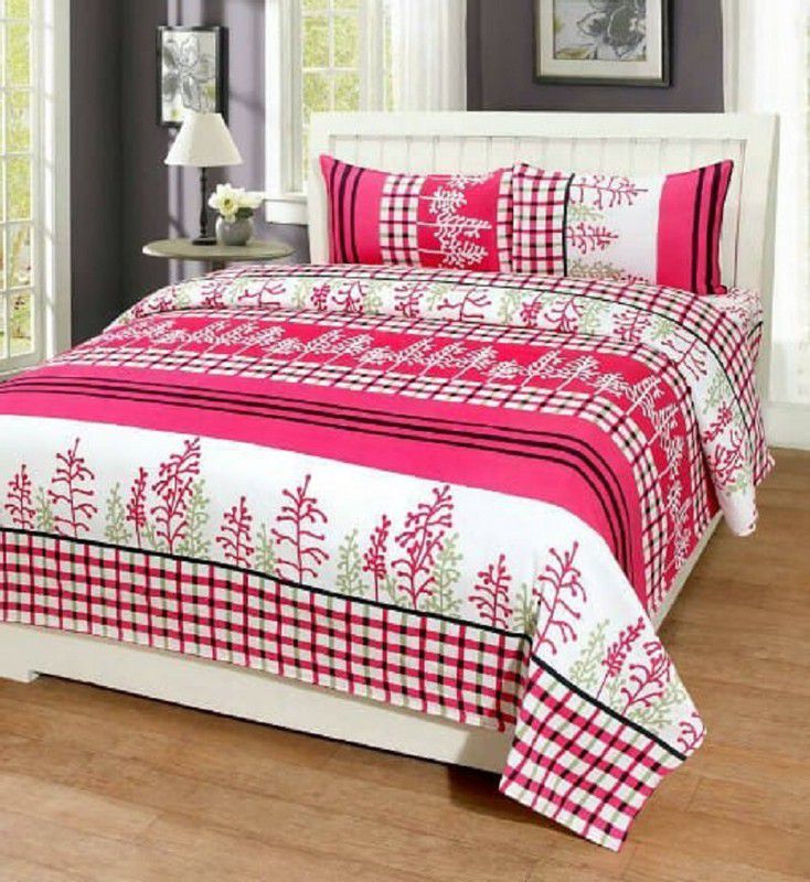 Teena Polycotton Double Bed Cover  (Pink)