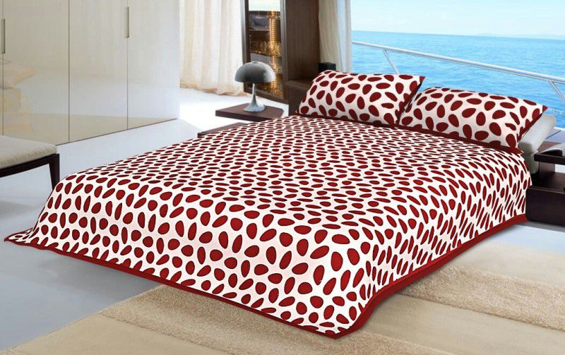 EurekaA 350 TC Cotton Double Printed Flat Bedsheet  (Pack of 1, Red, White)