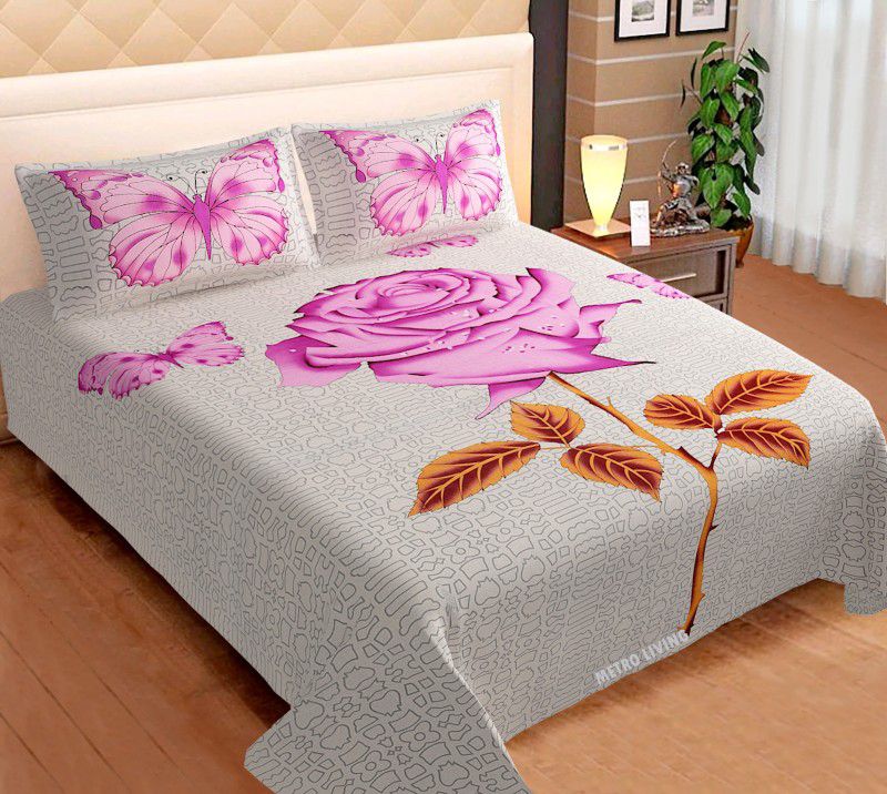 METRO LIVING 144 TC Cotton Double Floral Flat Bedsheet  (Pack of 1, Pink)