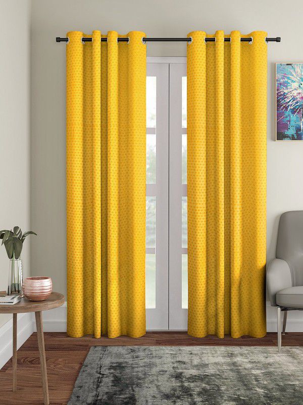 Cortina 270 cm (9 ft) Polyester Room Darkening Long Door Curtain (Pack Of 2)  (Self Design, Yellow)