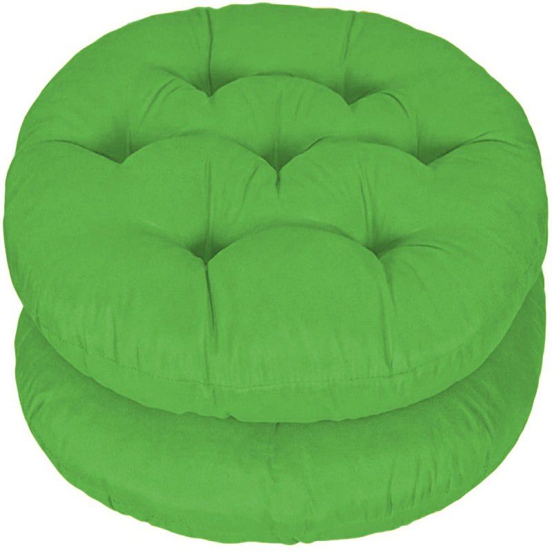 Mom's Moon Round Chair Cushion Polyester Fibre Solid Chair Pad Pack of 2  (Parrot Green)