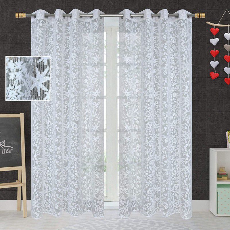 kiara Creations 213 cm (7 ft) Net Transparent Door Curtain (Pack Of 2)  (Self Design, White)