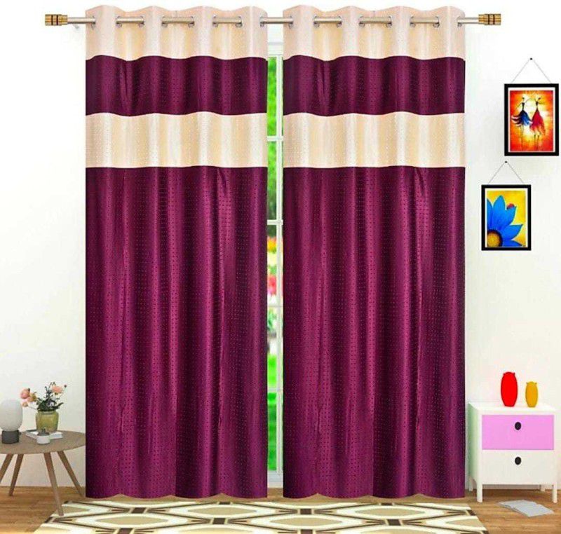 TWIZOR 273 cm (9 ft) Polyester Blackout Long Door Curtain (Pack Of 2)  (Self Design, WINE,CREAM)