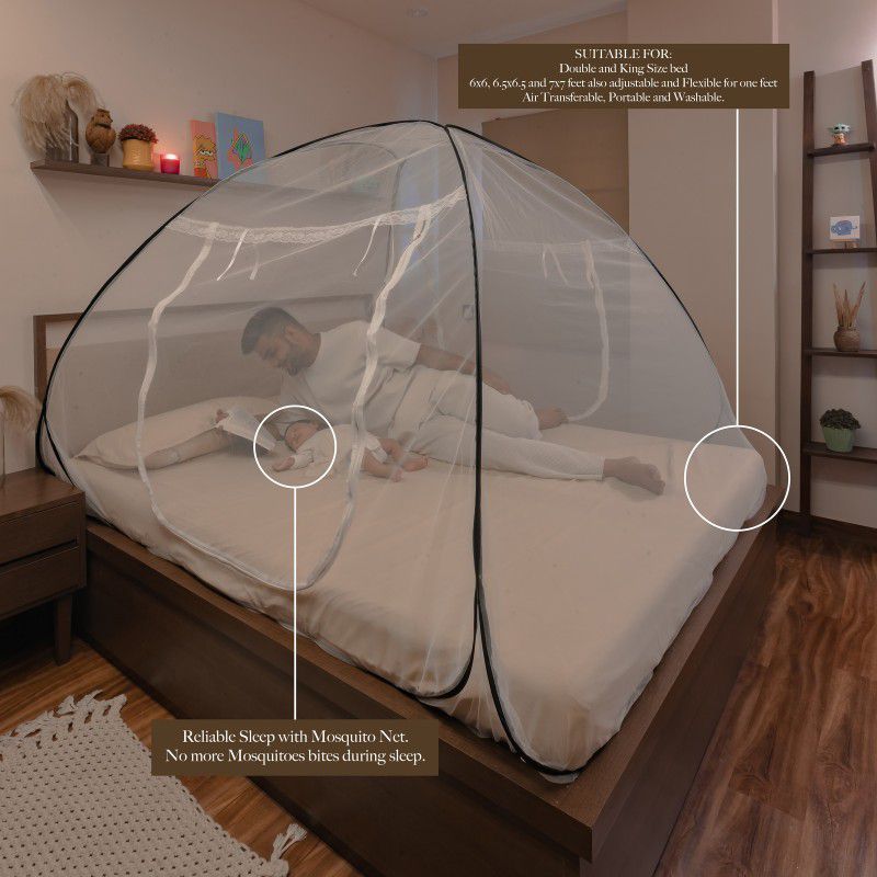 VIBHAGYAA Polyester Adults Washable Mosquito Net Double Bed Size (White) Mosquito Net  (White, Bed Box)