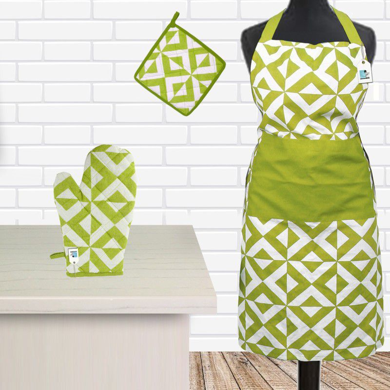 DECOTREE Green Cotton Kitchen Linen Set  (Pack of 3)