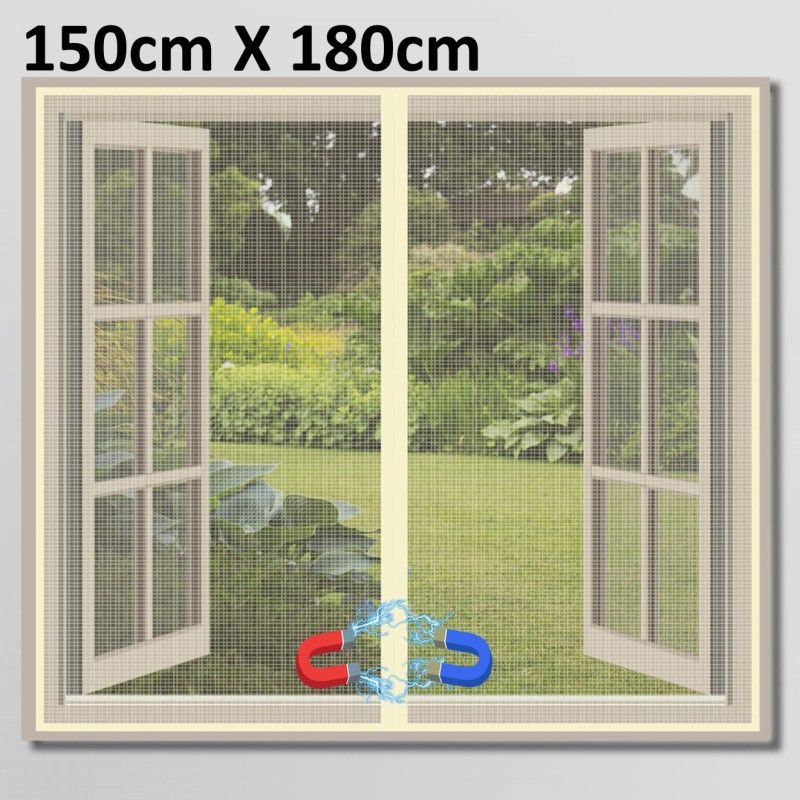 TurtleGrip Polyester Adults Washable Magnetic Window Mosquito Net with Self-Adhesive Hook Tape DIY Installation Mosquito Net  (Beige-150x180cms, Frame Hung)