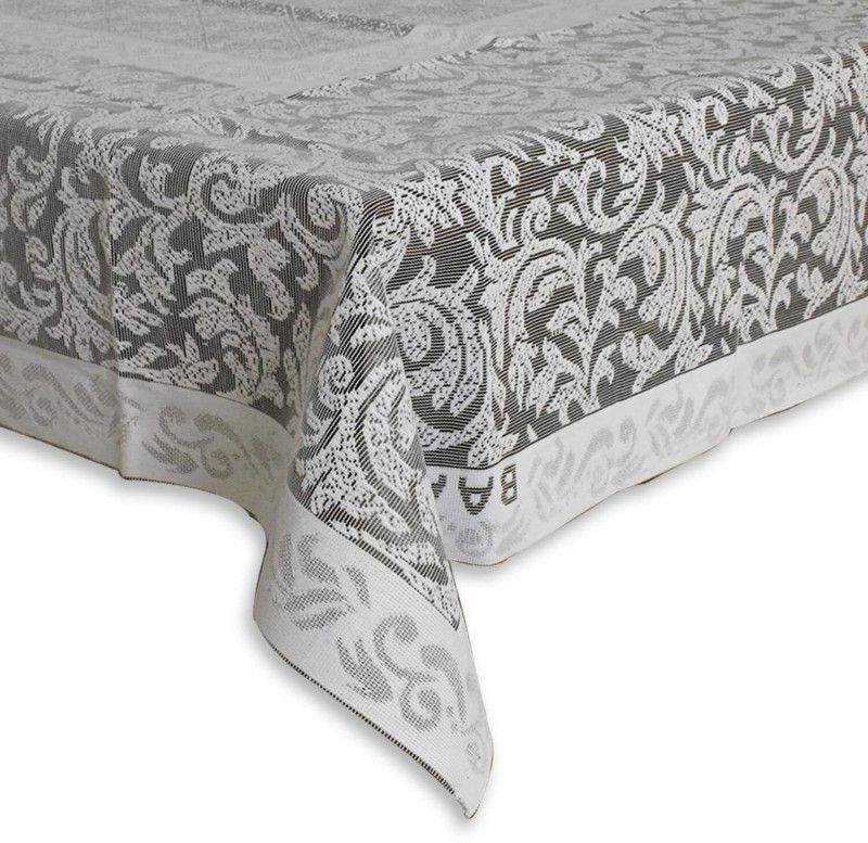 Floral 4 Seater Table Cover  (Grey, Net Cloth, Polyester)