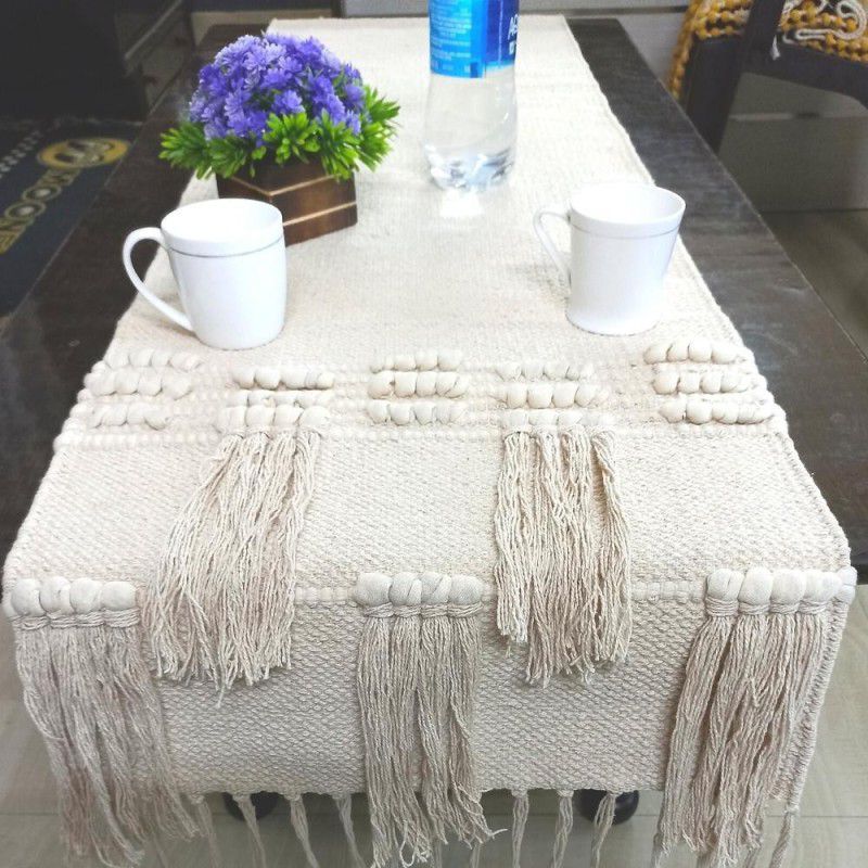 Sivom Handicrafts White 182 cm Table Runner  (Cotton)