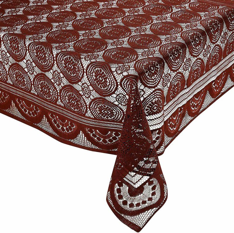 Floral 4 Seater Table Cover  (Coffee (Net Cloth), Cotton)