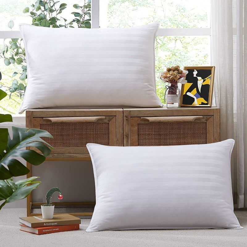 ROYALGLK Comfortable Cotton Stripes Sleeping Pillow Pack of 2  (White)
