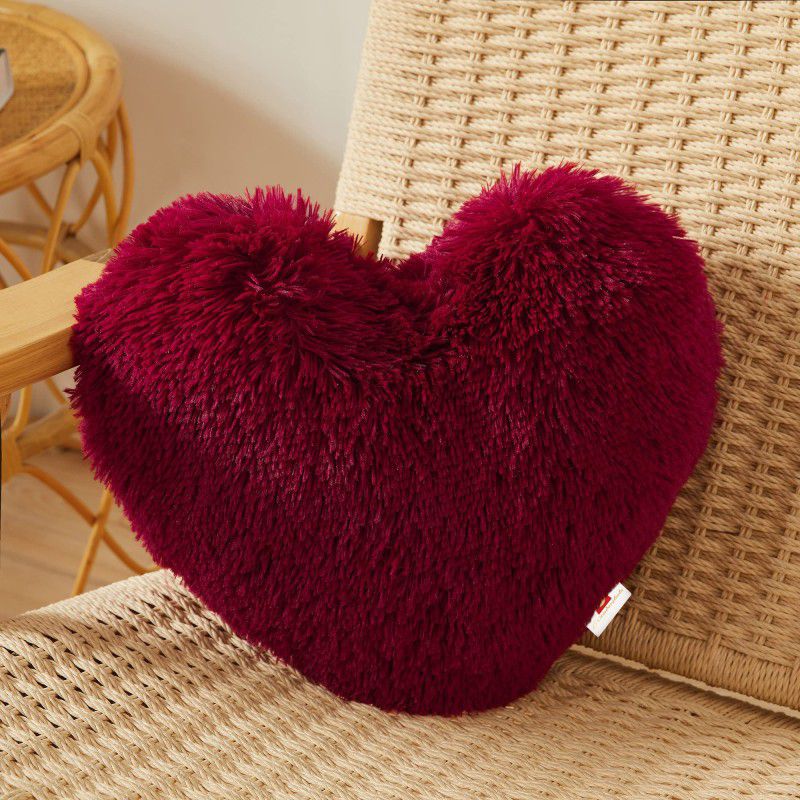 Wondershala Red heart pillow Microfibre, Polyester Fibre Solid Cushion Pack of 1  (Red)
