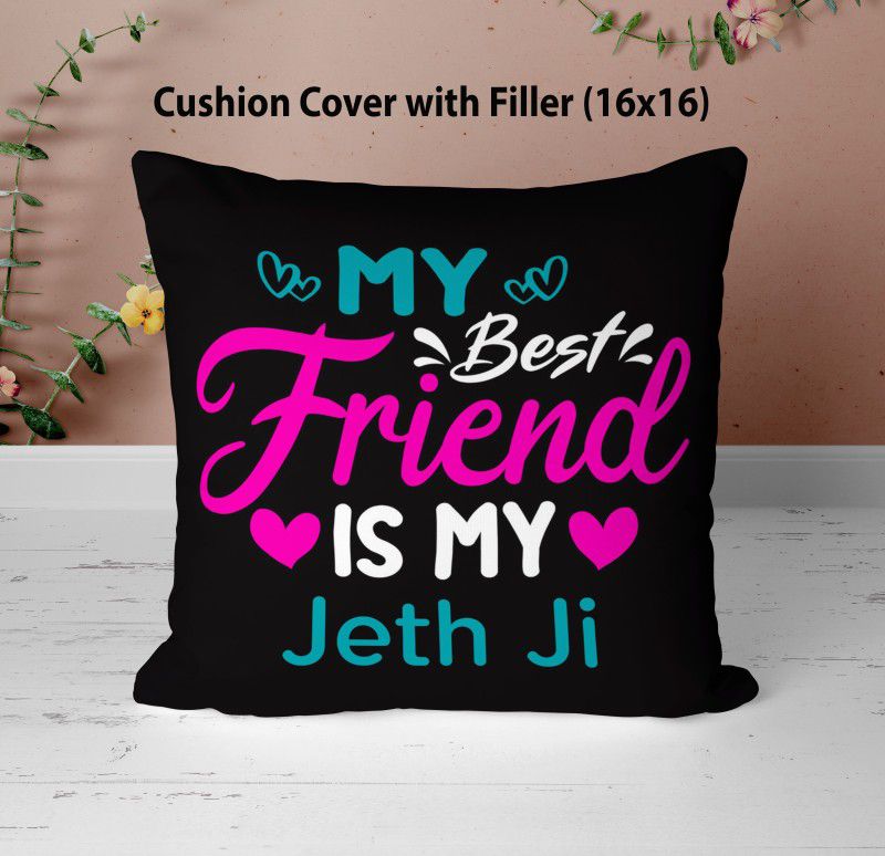 NH10 DESIGNS Jeth ji Printed Cushion Pillow For Jeth ji 16x16 inch MBFIM16CU1 69 Microfibre Solid Cushion Pack of 1  (Black)