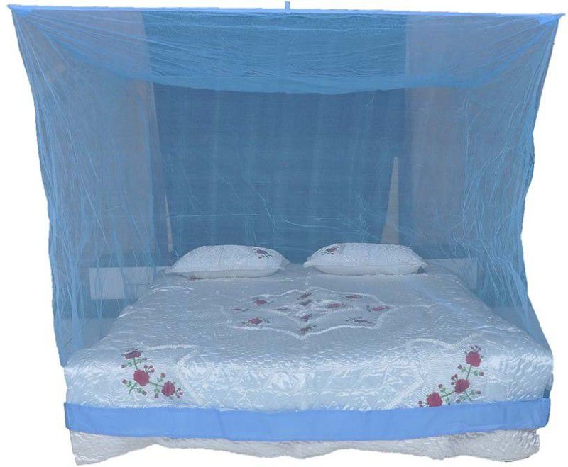 Shahji Creation HDPE - High Density Poly Ethylene Adults Washable Polyester Double blue HDPE 6X7 Mosquito Net  (Blue, Frame Hung)