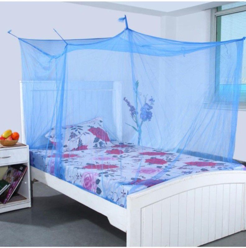 Shahji Creation Nylon Adults Washable Double Bed 6X6.5 Feet Blue Color with cotton brodar Mosquito Net  (Blue, Bed Box)