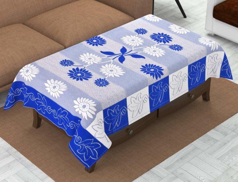 Floral 4 Seater Table Cover  (Blue, White, Polyester)