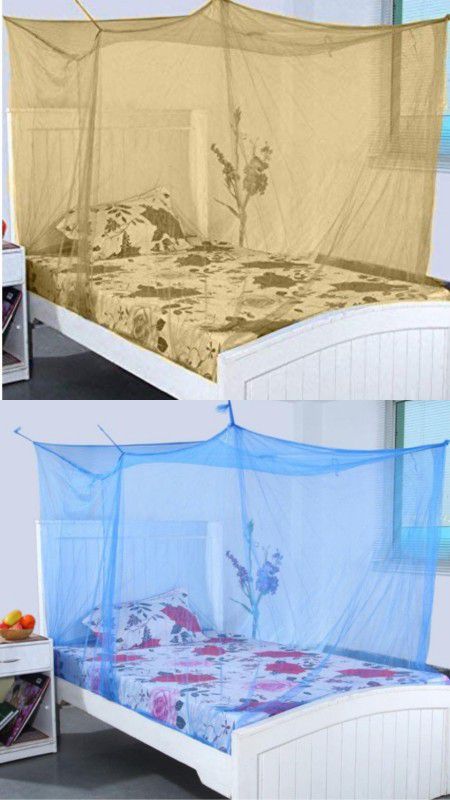VORDVIGO Nylon Adults Washable Mosquito Net for Single Bed Combo Pack Nylon Mosquito Net for Baby | Bedroom | Family_Size-6x3 FT Mosquito Net  (Yellow, Blue, Bed Box)