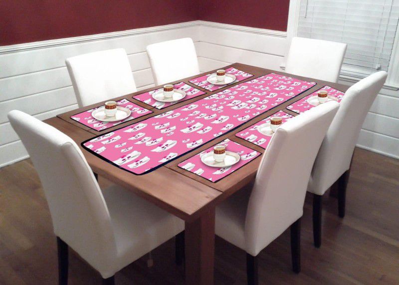 mavihs Pink, White Table Linen Set