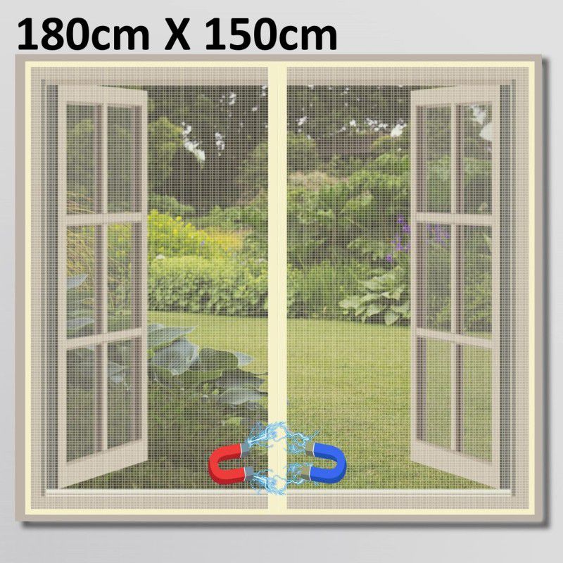 TurtleGrip Polyester Adults Washable Magnetic Window Mosquito Net with Self-Adhesive Hook Tape DIY Installation Mosquito Net  (Beige-180x150cms, Frame Hung)