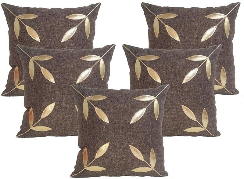 Vinayaka Fab Floral Cushions Cover  (Pack of 5, 40 cm*40 cm, Brown)
