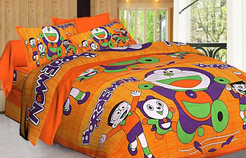 SalesRoom Reversible Cotton Double Bed Cover  (Orange)