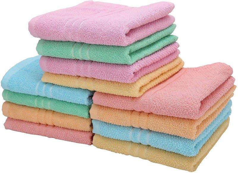 Xy Decor Cotton Face Towel/Napkin (350 GSM/12'' x18'') 12 Piece Small Size for Daily Use Multicolor Cloth Napkins  (12 Sheets)