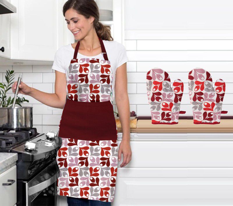 DECOTREE Red Cotton Kitchen Linen Set  (Pack of 3)
