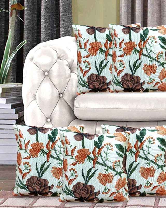 Comfort House Floral Cushions Cover  (Pack of 5, 41 cm*41 cm, Brown)