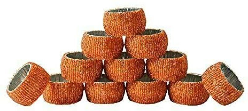 GURU JEE Handmade Beaded Napkin Rings Set of 12 Orange Set of 12 Napkin Rings  (Orange, 25 cm)