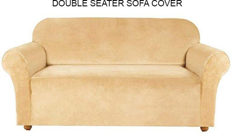 HOUSE OF QUIRK Modern Velvet Plush Universal Sofa Cover Big Elasticity Cover for Couch Flexible Stretch Sofa Slipcover (Beige, Double Seater) Sofa Fabric  (Beige 1.45 m)