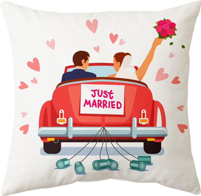 Just Marriage Anniversary Printed Multicolor Cushion Cover with Filler Soft Satin 12x12 Gift insert Memory Foam  (Pack of 1)