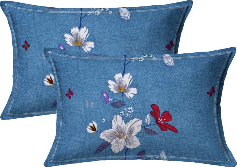 Namyho Floral Pillows Cover  (Pack of 2, 45 cm*68 cm, Light Blue)
