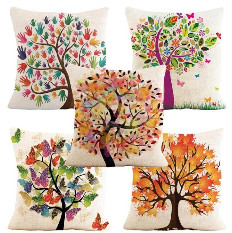FLYER Printed Cushions & Pillows Cover  (Pack of 5, 40 cm*40 cm, Multicolor)