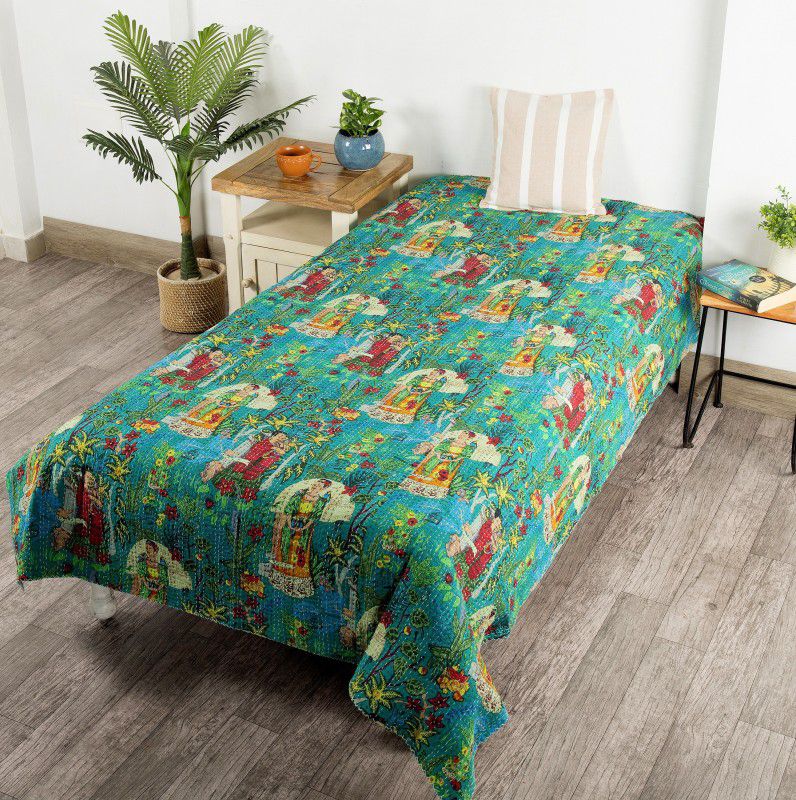 Handicraft-Palace Cotton Frida Kahlo Printed Bedspread Kantha Quilted Quilt 90 X 60 IN Cotton Batting  (60 inch x 90 inch)