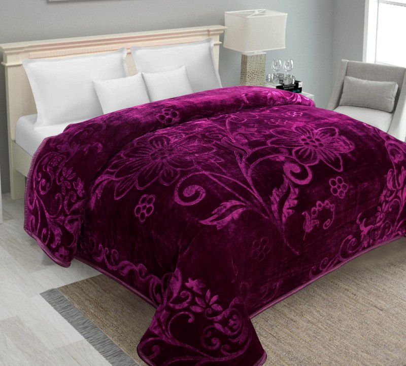 Self Design Double Mink Blanket  (Polyester, Purple)