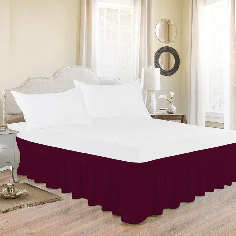 MeckHome Culture Platform King Size Bed Skirt  (Wine Frill)