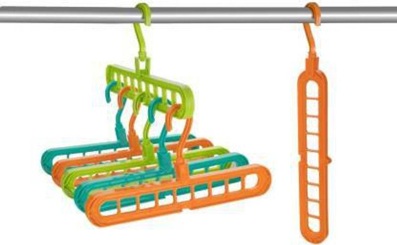 RIWAZ Pack of 1 360° rotating space saver multifunctional 9-hole hanger Plastic Hanger  (Multicolor)