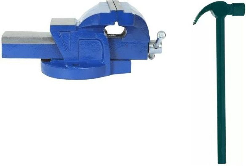 duro Bench Vise 100MM (4 Inch)| Cast Iron Body with Steel Casting nut No.4 (Blue) Multi Vise Tool and GOLDEN_3/4 SIZE 3/4 LB GREEN Pipe Claw Hammer 3/4" (Green) Curved Claw Hammer (0.48 kg) Multi Vise Tool