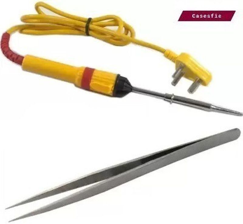 Casesfie (DIY) 2 in 1 Combo Of Soldering Iron Equipment With Tweezer, 25 W Simple  (Round Tip)